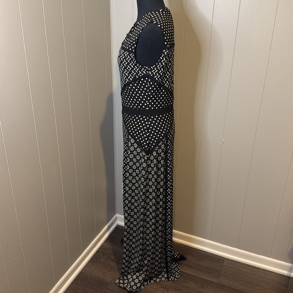 TAYLOR women’s 10 black white multi print polka dot sleeveless knit maxi dress - Picture 3 of 6